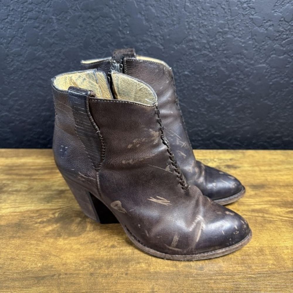 Frye Regina 3471240-TPE Dark Taupe Leather Whipstitch‎ Ankle Boots Womens 7.5B